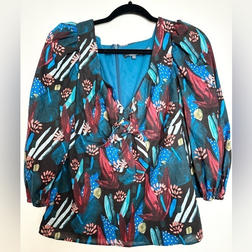 Anthropologie Eva Franco blouse top size 6 floral tropical vacation dark boho